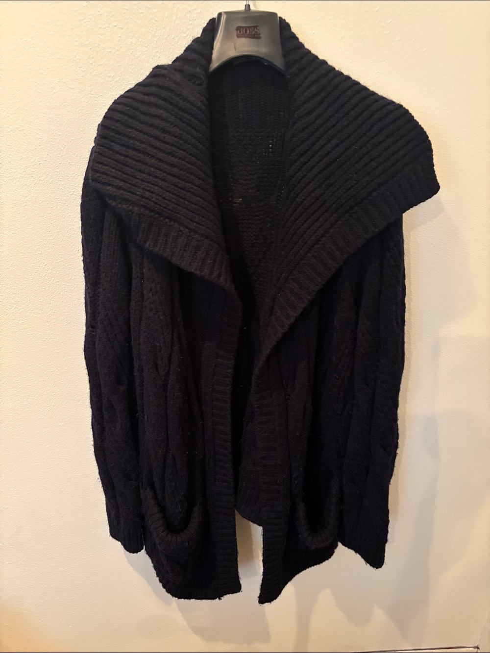 Vince Black Shawl-Collar Cable Cardigan